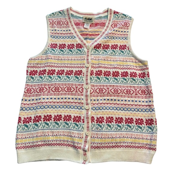 Northern Reflections Sweaters - Northern Reflection Vintage Fair Isle Sweater Vest Button Top XL Cottage core